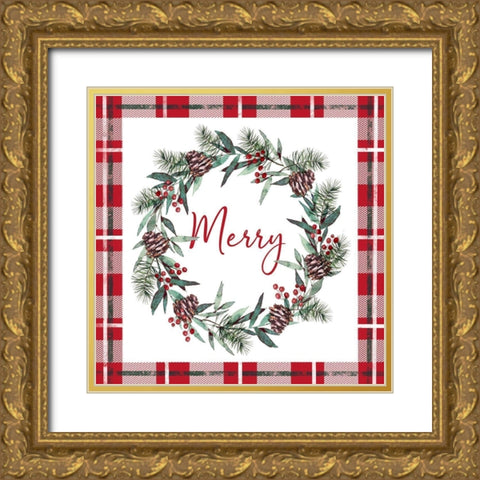 Merry Red Gold Ornate Wood Framed Art Print with Double Matting by Tyndall, Elizabeth