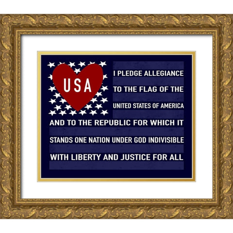 Blue USA Flag Gold Ornate Wood Framed Art Print with Double Matting by Tyndall, Elizabeth