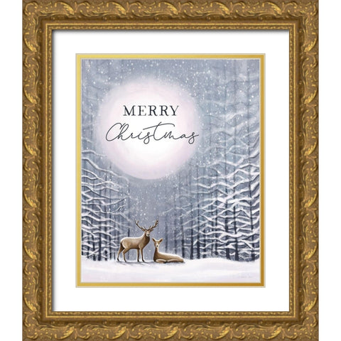 Merry Christmas Gold Ornate Wood Framed Art Print with Double Matting by Tyndall, Elizabeth