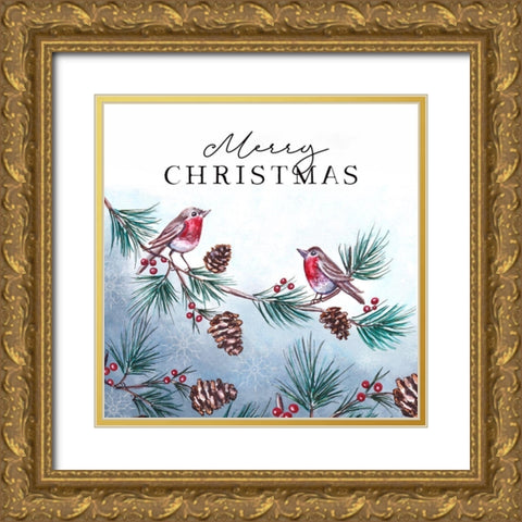 Merry Christmas Gold Ornate Wood Framed Art Print with Double Matting by Tyndall, Elizabeth