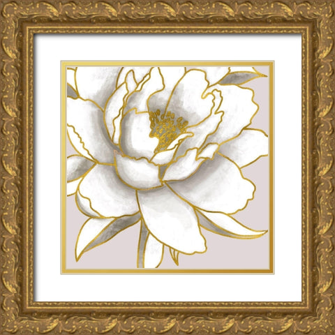 Gold Peony Gold Ornate Wood Framed Art Print with Double Matting by Tyndall, Elizabeth