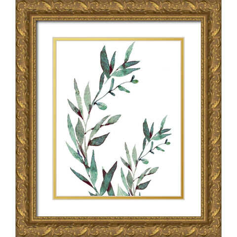 Watercolor Leaves Gold Ornate Wood Framed Art Print with Double Matting by Tyndall, Elizabeth