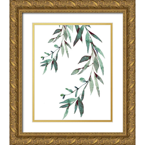 Watercolor Leaves II Gold Ornate Wood Framed Art Print with Double Matting by Tyndall, Elizabeth