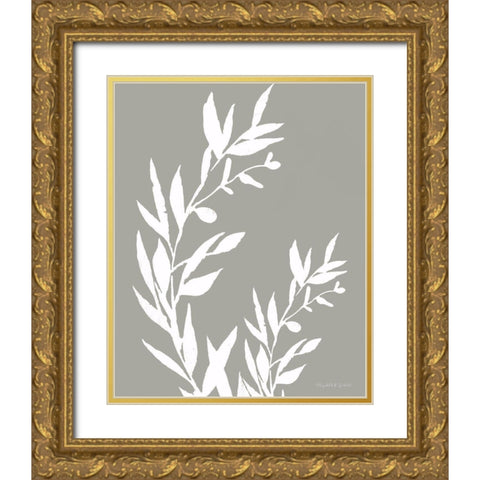 White Leaves II Gold Ornate Wood Framed Art Print with Double Matting by Tyndall, Elizabeth