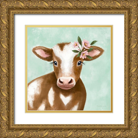Farmhouse Cow Gold Ornate Wood Framed Art Print with Double Matting by Tyndall, Elizabeth