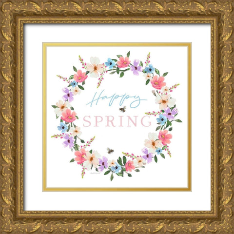 Happy Spring Gold Ornate Wood Framed Art Print with Double Matting by Tyndall, Elizabeth