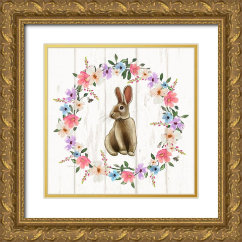 Bunny Wreath II Gold Ornate Wood Framed Art Print with Double Matting by Tyndall, Elizabeth