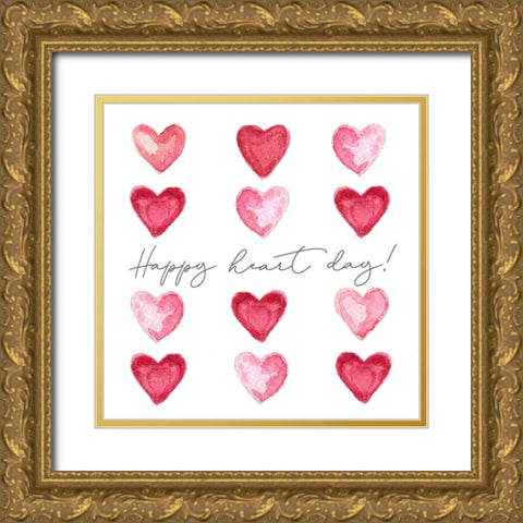Happy Heart Day Gold Ornate Wood Framed Art Print with Double Matting by Tyndall, Elizabeth