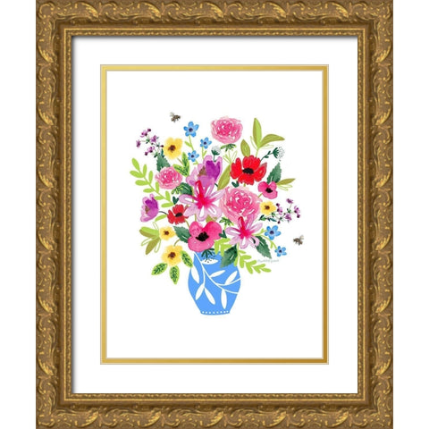 Blue Vase Gold Ornate Wood Framed Art Print with Double Matting by Tyndall, Elizabeth