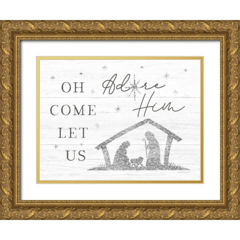 Let Us Adore Him Gold Ornate Wood Framed Art Print with Double Matting by Tyndall, Elizabeth