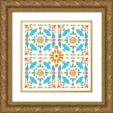 Spanish Tiles Gold Ornate Wood Framed Art Print with Double Matting by Tyndall, Elizabeth