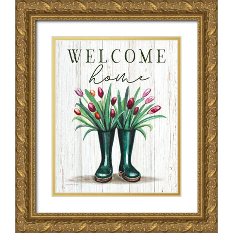 Welcome Home Gold Ornate Wood Framed Art Print with Double Matting by Tyndall, Elizabeth