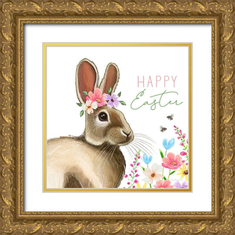 Happy Easter Gold Ornate Wood Framed Art Print with Double Matting by Tyndall, Elizabeth