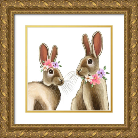 Bunnies Gold Ornate Wood Framed Art Print with Double Matting by Tyndall, Elizabeth