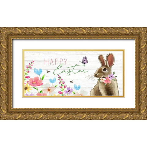 Happy Easter Gold Ornate Wood Framed Art Print with Double Matting by Tyndall, Elizabeth