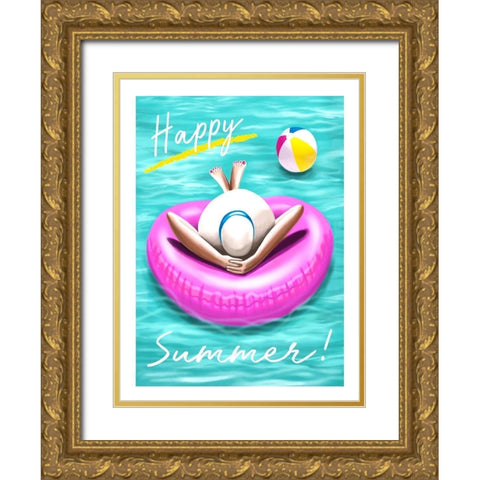Happy Summer Gold Ornate Wood Framed Art Print with Double Matting by Tyndall, Elizabeth