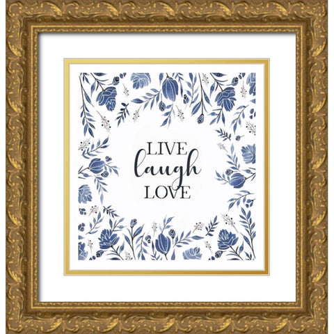 Live-Laugh-Love Gold Ornate Wood Framed Art Print with Double Matting by Tyndall, Elizabeth