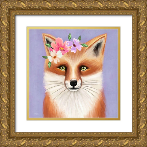 Purple Fox Gold Ornate Wood Framed Art Print with Double Matting by Tyndall, Elizabeth