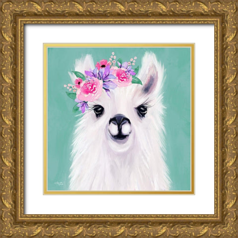 Green Llama Gold Ornate Wood Framed Art Print with Double Matting by Tyndall, Elizabeth