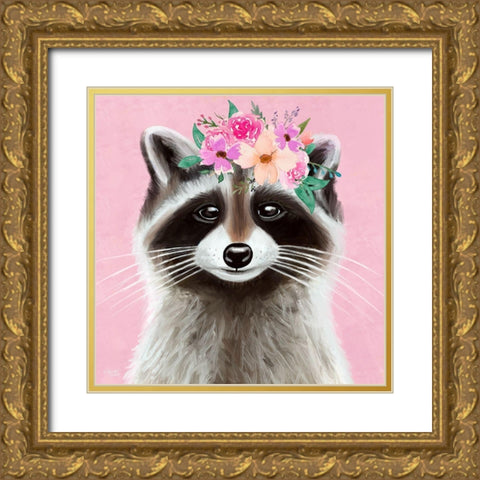 Pink Raccoon Gold Ornate Wood Framed Art Print with Double Matting by Tyndall, Elizabeth