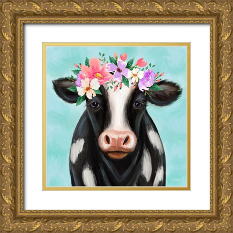 Blue Cow Gold Ornate Wood Framed Art Print with Double Matting by Tyndall, Elizabeth