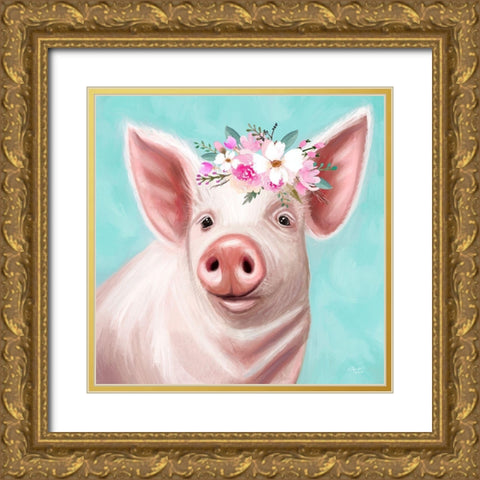 Blue Pig Gold Ornate Wood Framed Art Print with Double Matting by Tyndall, Elizabeth