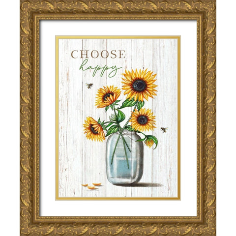 Choose Happy Gold Ornate Wood Framed Art Print with Double Matting by Tyndall, Elizabeth
