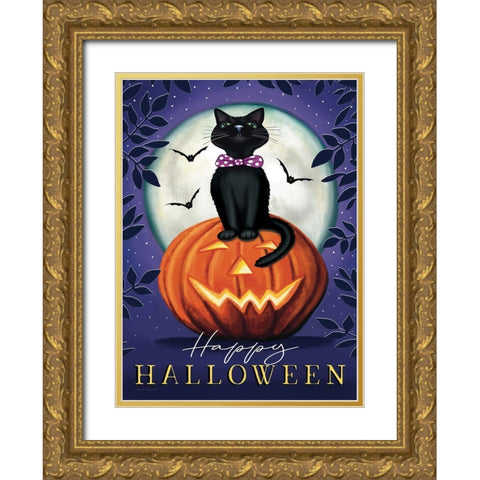 Happy Halloween Gold Ornate Wood Framed Art Print with Double Matting by Tyndall, Elizabeth