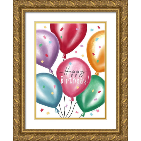 Birthday Balloons Gold Ornate Wood Framed Art Print with Double Matting by Tyndall, Elizabeth