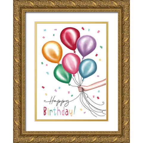 Birthday Balloons II Gold Ornate Wood Framed Art Print with Double Matting by Tyndall, Elizabeth