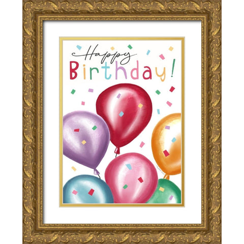 Birthday Balloons III Gold Ornate Wood Framed Art Print with Double Matting by Tyndall, Elizabeth