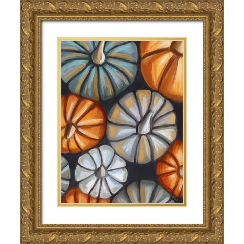 Fall Pumpkins Gold Ornate Wood Framed Art Print with Double Matting by Tyndall, Elizabeth