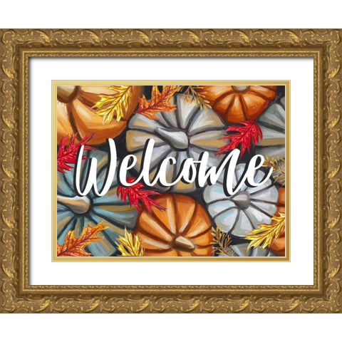 Welcome Pumpkins Gold Ornate Wood Framed Art Print with Double Matting by Tyndall, Elizabeth