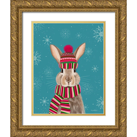 Holiday Bunny Gold Ornate Wood Framed Art Print with Double Matting by Tyndall, Elizabeth