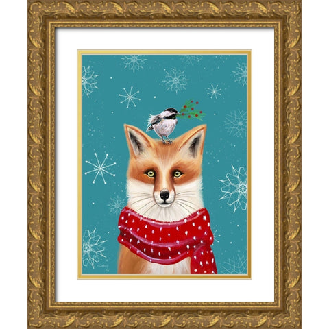 Holiday Fox Gold Ornate Wood Framed Art Print with Double Matting by Tyndall, Elizabeth