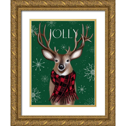 Jolly Reindeer Gold Ornate Wood Framed Art Print with Double Matting by Tyndall, Elizabeth