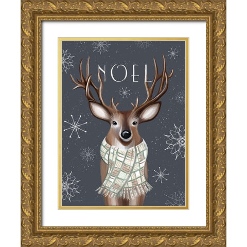 Noel Reindeer Gold Ornate Wood Framed Art Print with Double Matting by Tyndall, Elizabeth