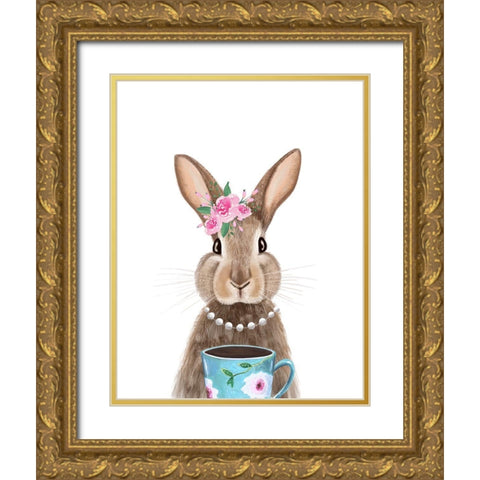 Quirky Rabbit Gold Ornate Wood Framed Art Print with Double Matting by Tyndall, Elizabeth