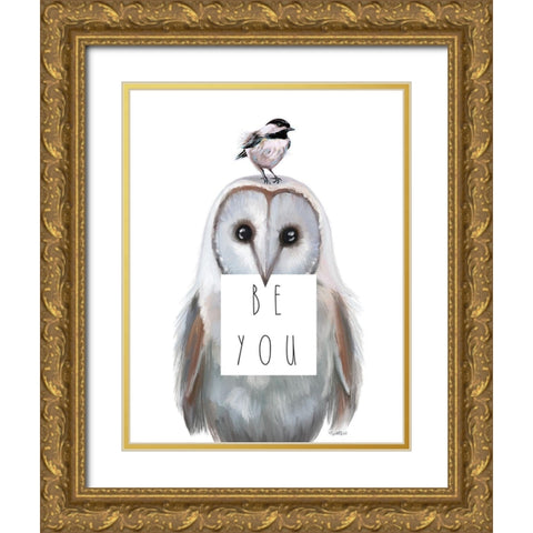 Quirky Owl Gold Ornate Wood Framed Art Print with Double Matting by Tyndall, Elizabeth