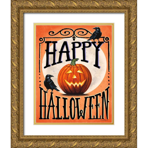 Happy Halloween Gold Ornate Wood Framed Art Print with Double Matting by Tyndall, Elizabeth