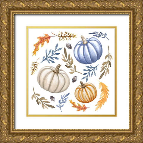 Pumpkins and Leaves III Gold Ornate Wood Framed Art Print with Double Matting by Tyndall, Elizabeth