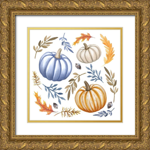 Pumpkins and Leaves IV Gold Ornate Wood Framed Art Print with Double Matting by Tyndall, Elizabeth