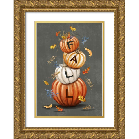 Fall Pumpkins Gold Ornate Wood Framed Art Print with Double Matting by Tyndall, Elizabeth