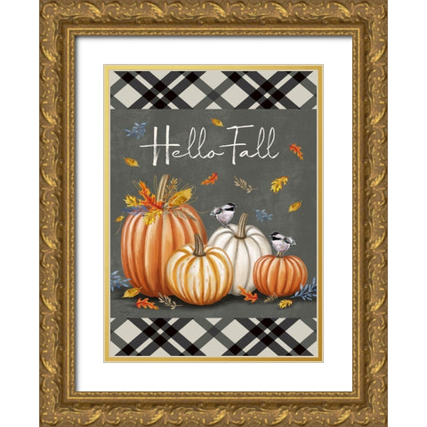 Hello Fall Gold Ornate Wood Framed Art Print with Double Matting by Tyndall, Elizabeth