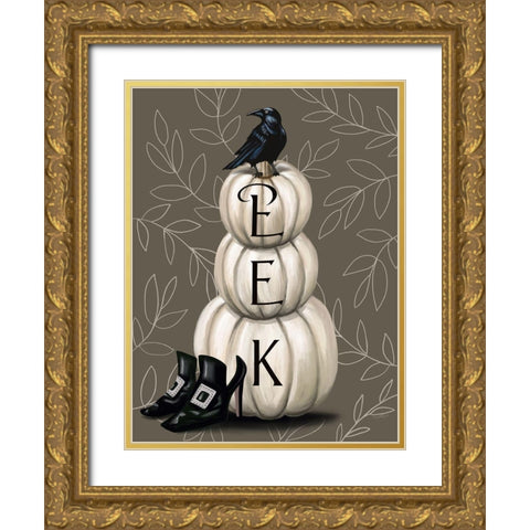 Eek Pumpkins Gold Ornate Wood Framed Art Print with Double Matting by Tyndall, Elizabeth