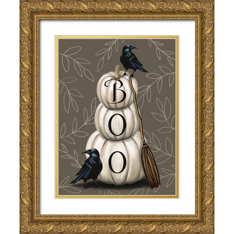 Boo Pumpkins Gold Ornate Wood Framed Art Print with Double Matting by Tyndall, Elizabeth