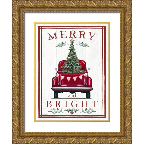 Merry and Bright Gold Ornate Wood Framed Art Print with Double Matting by Tyndall, Elizabeth