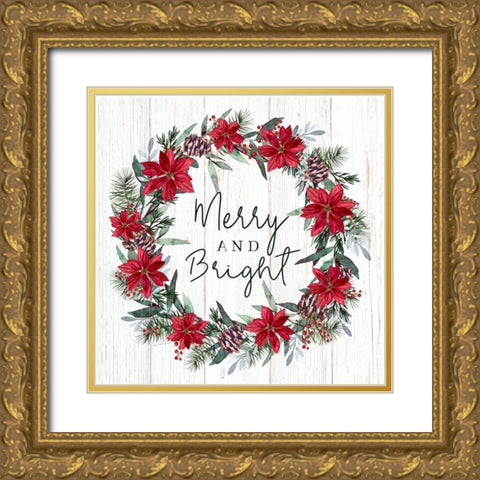 Merry Wreath Gold Ornate Wood Framed Art Print with Double Matting by Tyndall, Elizabeth