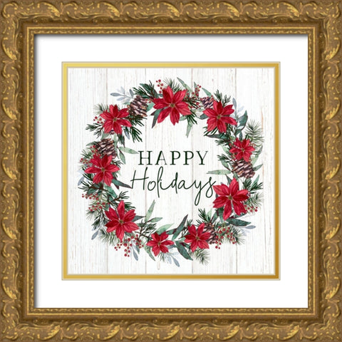 Holiday Wreath Gold Ornate Wood Framed Art Print with Double Matting by Tyndall, Elizabeth