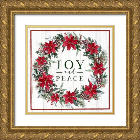 Joy and Peace Wreath Gold Ornate Wood Framed Art Print with Double Matting by Tyndall, Elizabeth